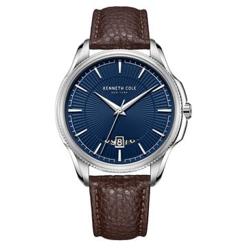 Kenneth Cole Quartz Analog with Date Blue Dial Leather Strap Watch for Men