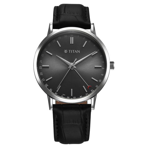 Titan Elegance Analog with Date by Hand and Dark Grey Dial Black Leather Strap Watch for Men - image number 0