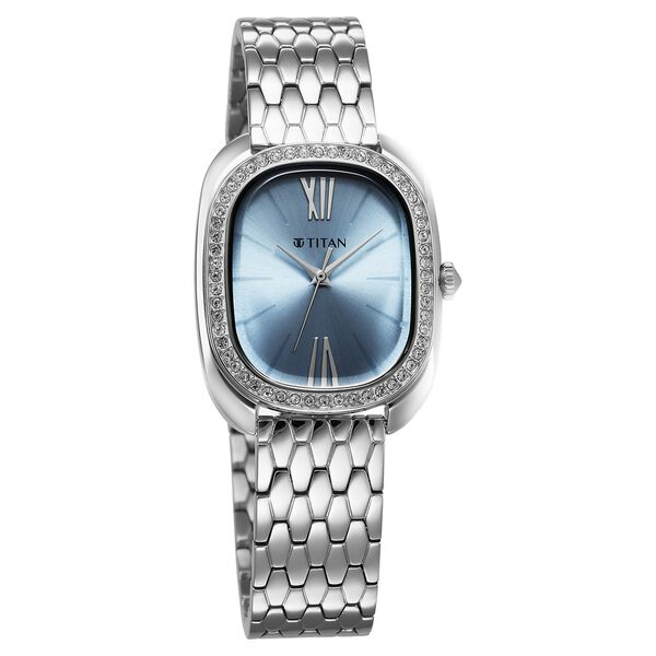 Titan Glamour Quartz Analog Blue Dial Silver Stainless Steel Strap Watch For Women - image number 1