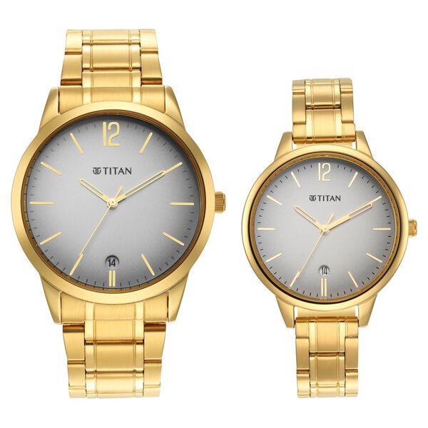 Titan Bandhan Grey Dial Analog Stainless Steel Strap Watch for Couple - image number 1