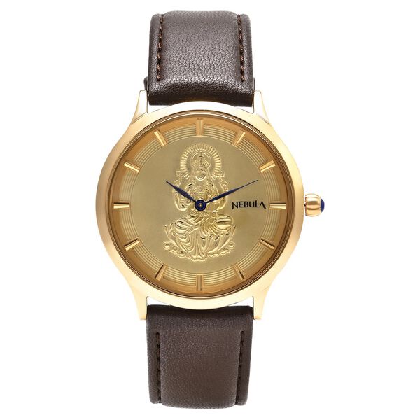 Titan Nebula Divinity 18k Gold Analog with embossed figure of godess Lakshmi Leather Strap Watch for women  - image number 0