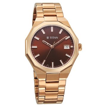 Titan Regalia Dodecagon Quartz Analog with Date Brown Dial Rose Gold Stainless Steel Strap Watch For Men