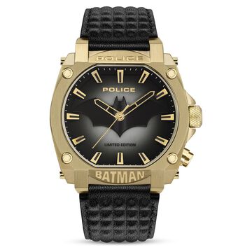 Police Batman Quartz Analog With Back light Black Round Dial Black Leather Strap Watch For Men