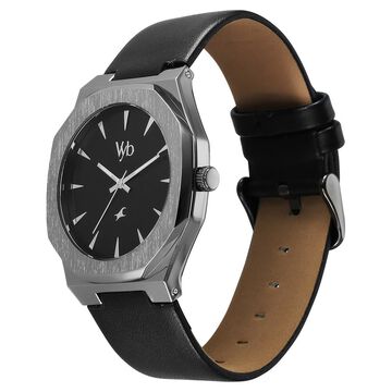 Fastrack Vyb Challenger Quartz Analog Black Dial Black Color Leather Strap Watch For Guys