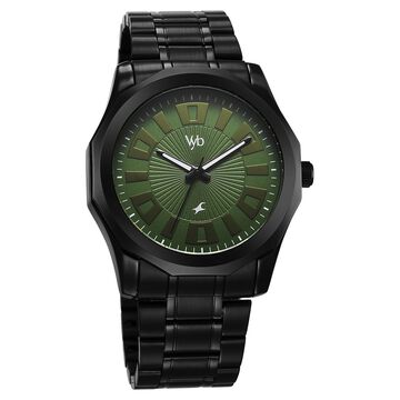 Vyb Horizon By Fastrack Quartz Analog Green Dial Metal Strap Watch For Guys