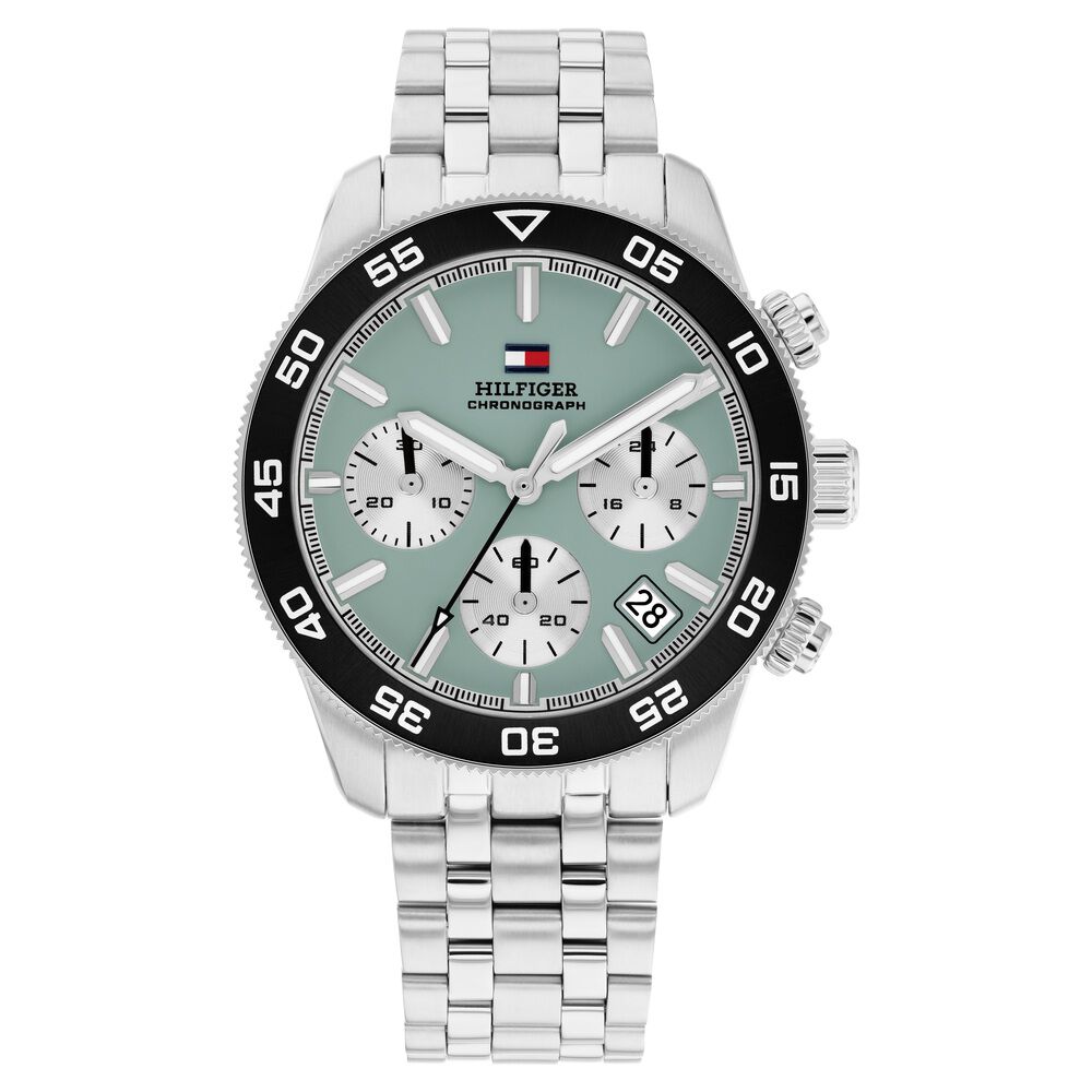 Tommy Hilfiger Quartz Chronograph Cyan Dial Silver Stainless Steel Strap Watch For Men-image-10