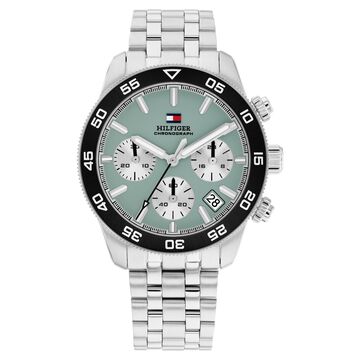 Tommy Hilfiger Quartz Chronograph Cyan Dial Silver Stainless Steel Strap Watch For Men