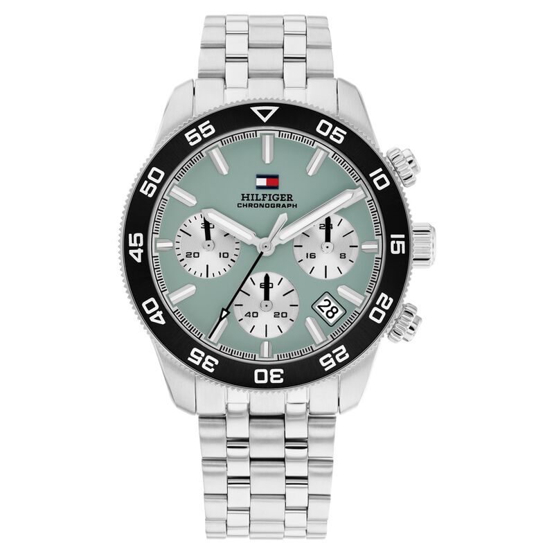 Tommy Hilfiger Quartz Chronograph Cyan Dial Silver Stainless Steel Strap Watch For Men