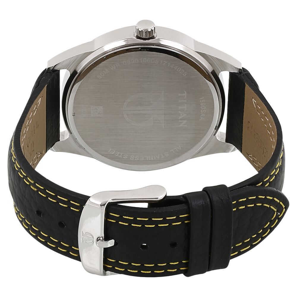 Buy Online Titan Quartz Analog Black Dial Leather Strap Watch for