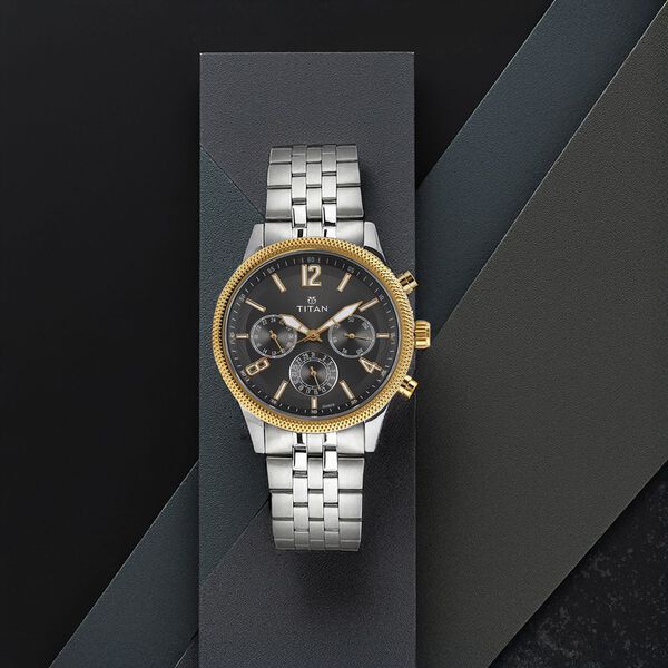 Titan Men's Metropolitan Luxe: Multifunction Anthracite Dial with Two-Tone Stainless Steel Bracelet Watch - image number 0