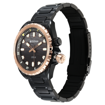 Titan Zero Hour Diver's 200m Analog with Black Dial Black Stainless Steel Strap Watch for Men