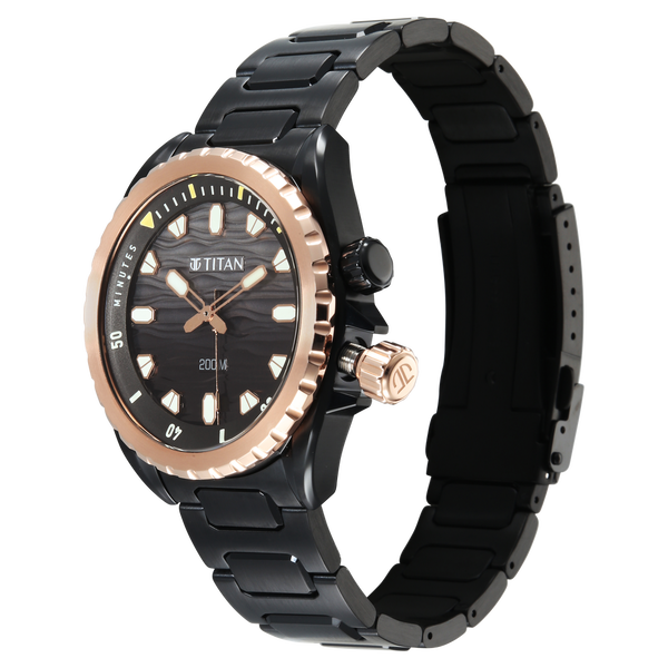 Titan Zero Hour Diver's 200m Analog with Black Dial Black Stainless Steel Strap Watch for Men - image number 2