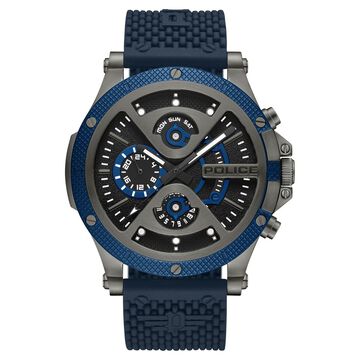Police Multifunction Black Dial Silicone Strap Watch For Men