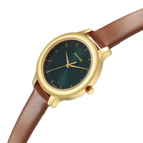 Sonata Gold Edit Green Dial Women Watch With Leather Strap - image number 2