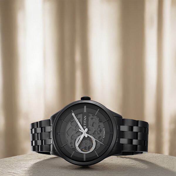Titan Metal Mechanicals Black Dial Black Stainless Steel Strap Watch for Men - image number 0