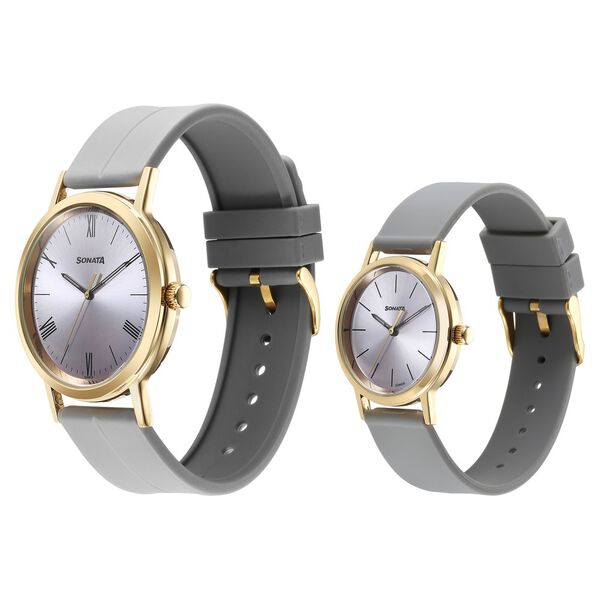 Sonata Alloy Pairs Quartz Analog Grey Plastic Strap for Couple - image number 1