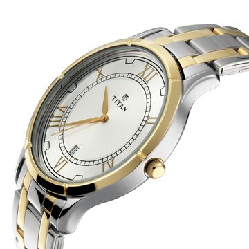 Titan Bandhan Quartz Analog with Date Silver Round Dial Two Toned Stainless Steel Strap Watch For Couple