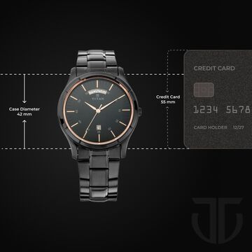 Titan Quartz Analog with Day and Date Black Dial Black Stainless Steel Strap Watch For Men