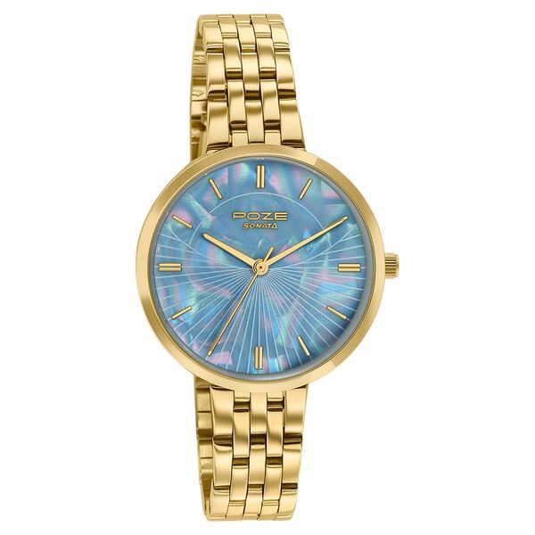 Poze By Sonata Quartz Analog Blue Mother Of Pearl Dial Rose Gold Stainless Steel Strap Watch For Women - image number 2