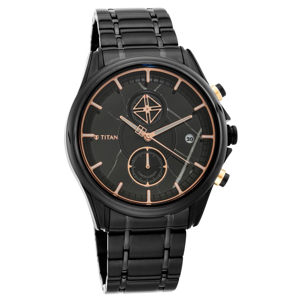 Buy Online Titan Grandmaster Black Dial Chronograph Stainless Steel Strap watch for Men ns1847km02 Titan