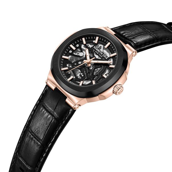 Kenneth Cole Automatic Black Dial With Black Leather Strap Watch For Men - image number 3