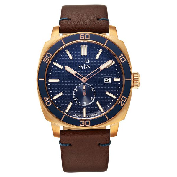 Xylys Quartz Analog Blue Dial Brown Leather Strap Watch For Men - image number 1