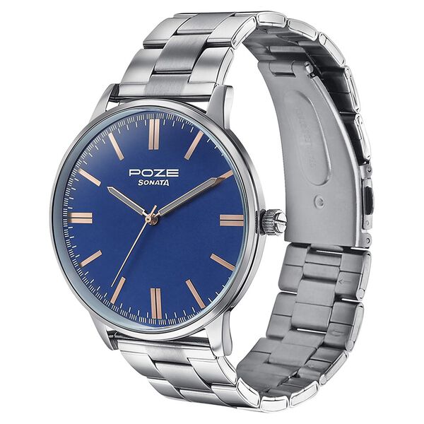 Sonata Poze Quartz Analog Blue Round Dial Silver Metal Strap Watch For Men - image number 3