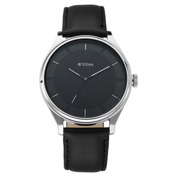 Titan Workwear Quartz Analog Black Dial Black Leather Strap Watch For Men