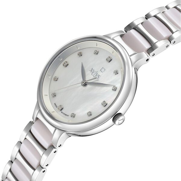 Xylys Swiss Analog Pink Steel And Ceramic Strap White Dial Watch For Women - image number 2