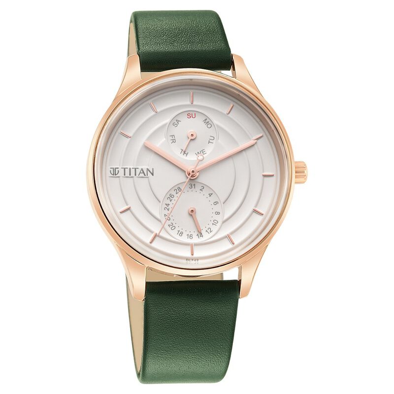 Titan Neo Workdays Silver Dial Quartz Multifunction Leather Strap watch for Women