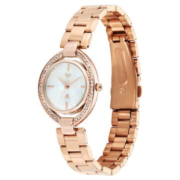 Fastrack Vyb Celeste Quartz Analog Mother of Pearl Dial Rose Gold Metal Strap Watch For Girls