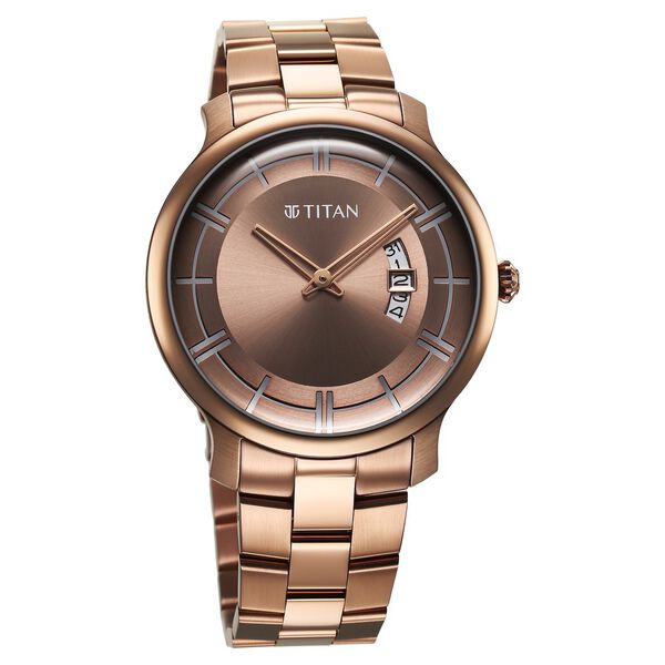 Titan Clasique Slim Quartz Analog with Date Coffee Brown Dial Stainless Steel Strap Watch For Men - image number 1