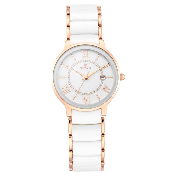 Titan Quartz Analog with Date Mother of Pearl Dial Stainless Steel & Ceramic Strap Watch for Women - image number 1