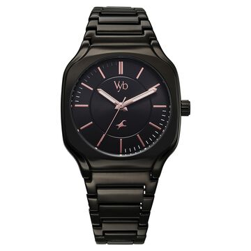 Vyb Maverick By Fastrack Quartz Analog Black Dial Metal Strap Watch For Guys