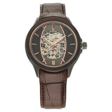 Titan Maritime Black Dial Automatic Leather Strap Watch for Men
