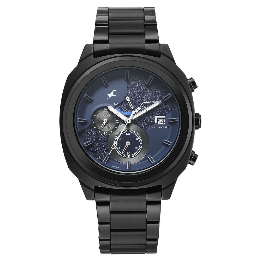 Fastrack Kronos Guys Chronograph Watch With Date Blue Dial & Black Stainless Steel Strap-image-26