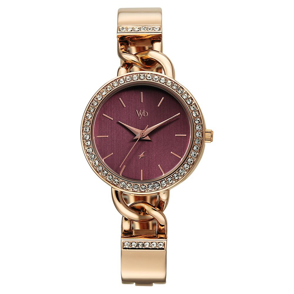Vyb Mirage By Fastrack Quartz Analog Maroon Dial Rose Gold Metal Strap Watch For Girls-image-44