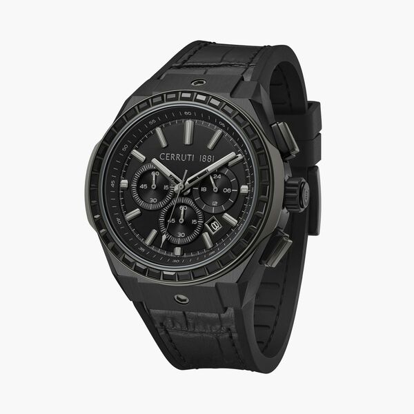 Cerruti 1881 Quartz Chronograph Black Dial Black Silicone Strap Watch For Men - image number 1