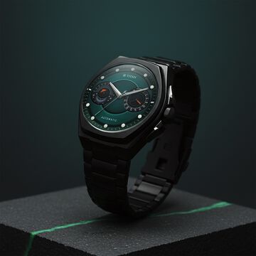 Titan Stellar Aurora Caelum Automatic Analog with Sun Moon Phase and Green Dial Titanium Grade 5 Strap Watch for Men