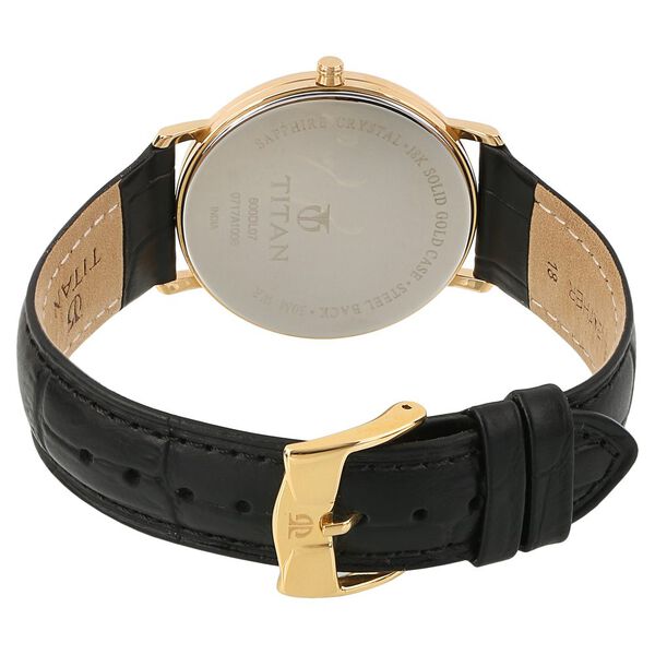 Titan Nebula Vintage 18k Gold Analog Diamond Studded Indices Leather Strap Watch for Men - image number 3