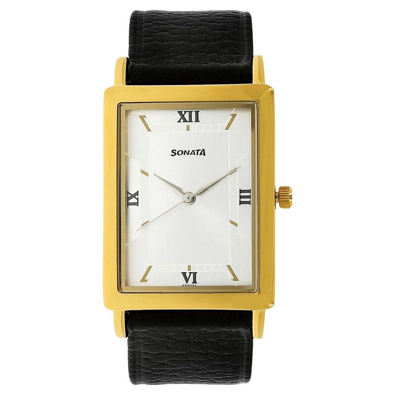 Sonata Quartz Analog Silver Dial Leather Strap Watch for Men