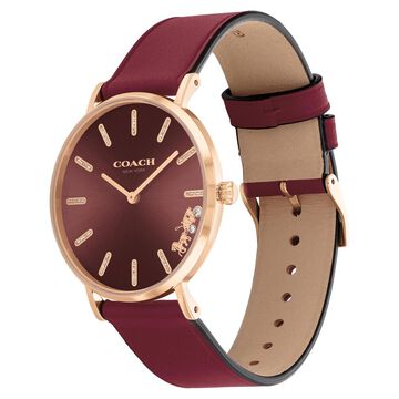 Coach Quartz Analog Red Dial Leather Strap Watch for Women