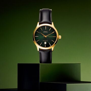 Titan Nebula Abhiyant 18k Gold Hand-Wound Mechanical Analog with Exhibition Caseback Leather Strap Watch for Men