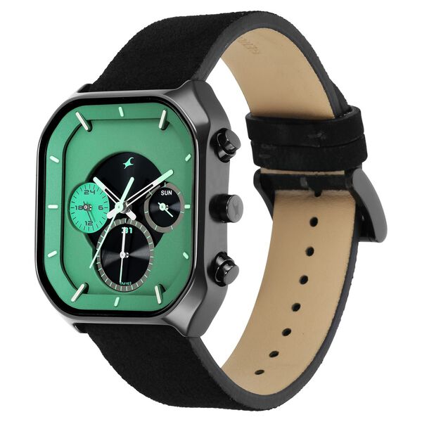 Fastrack After Dark Quartz Analog with Day and Date Green Dial Leather Strap Watch for Guys - image number 4