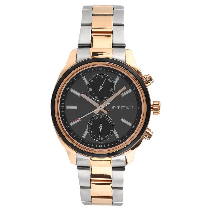 Buy Online Titan Black and Gold Black Dial Quartz Multifunction