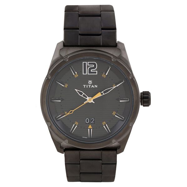 Titan Quartz Analog with Date Black Dial Stainless Steel Strap Watch for Men - image number 0