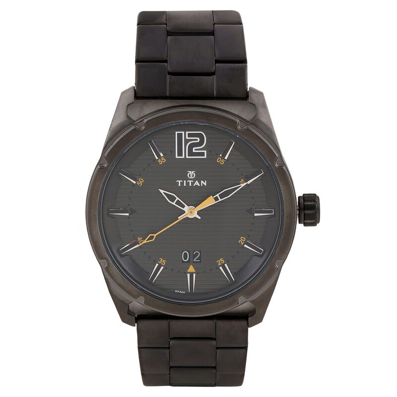 Titan Quartz Analog with Date Black Dial Stainless Steel Strap Watch for Men