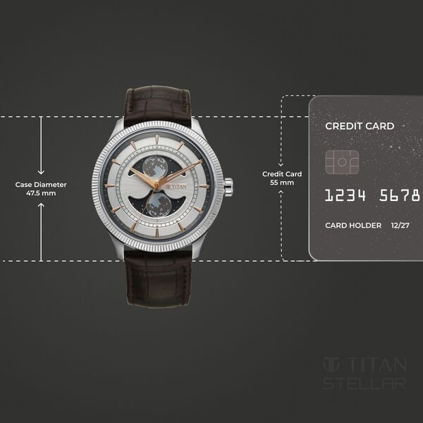 Titan Stellar Analog with Dual Moon Phase and Silver Dial Brown Leather Strap Watch for Men - image number 3