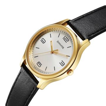 Sonata Traditional Essentials Quartz Analog Silver Dial Leather Strap Watch for Men