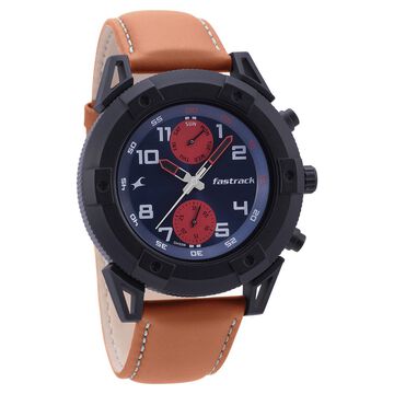 Fastrack Quartz Analog Blue Dial Leather Strap Watch for Guys